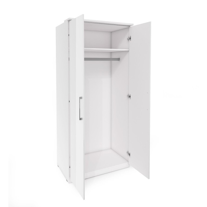 Armoire 2 portes pour dressing collection MODULO coloris blanc avec LED et pack 3 étagères inclus.