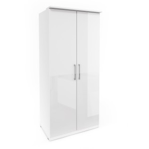 Armoire 2 portes pour dressing collection MODULO coloris blanc avec LED et pack 3 étagères inclus.