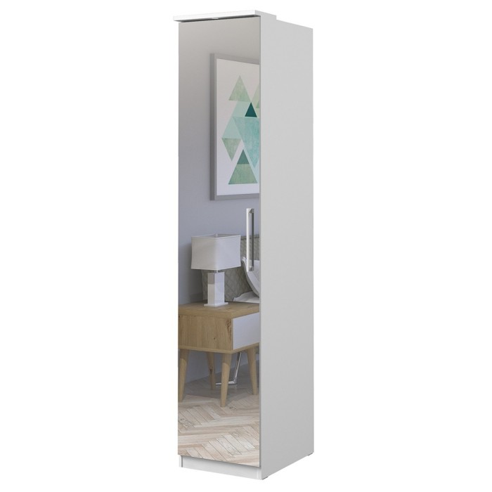 Armoire 1 porte avec miroir pour dressing collection MODULO coloris blanc avec LED incluses.