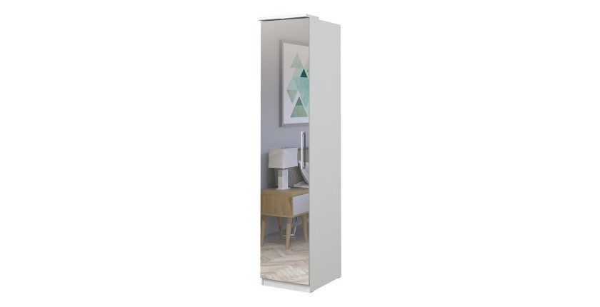 Armoire 1 porte avec miroir pour dressing collection MODULO coloris blanc avec LED incluses.