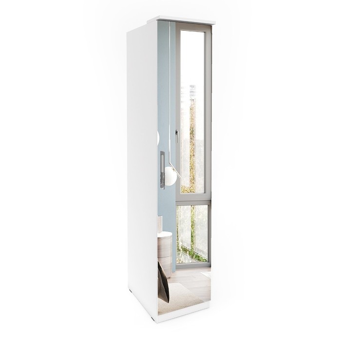 Armoire 1 porte avec miroir pour dressing collection MODULO coloris blanc avec LED incluses.