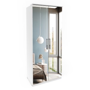 Armoire 2 portes avec miroir pour dressing collection MODULO coloris blanc avec LED et pack 3 étagères inclus.