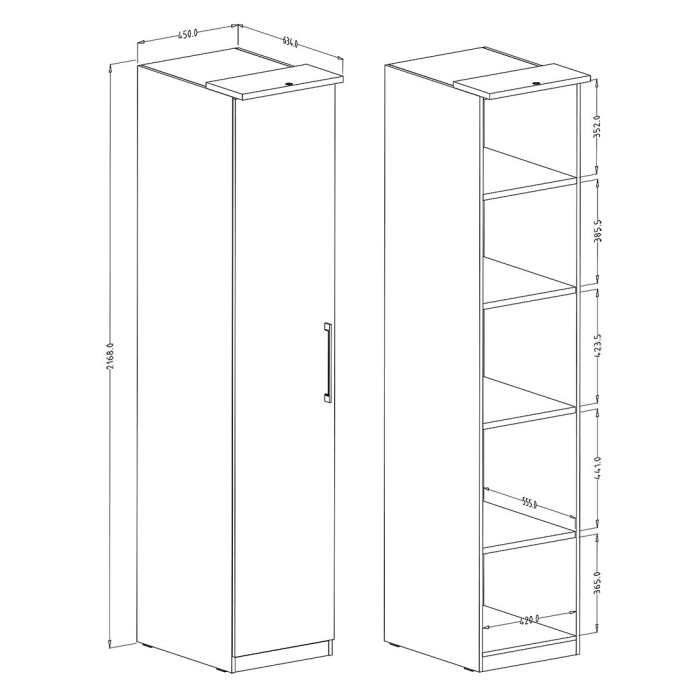 Dressing complet collection MODULO coloris blanc avec LED, joues de finitions et packs étagères inclus.