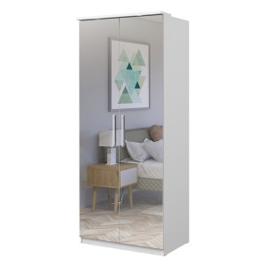 Dressing d'angle complet collection MODULO coloris blanc avec LED, joues de finitions et packs étagères inclus.