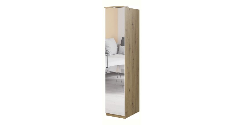 Armoire 1 porte avec miroir pour dressing collection MODULO coloris chêne avec LED incluses.