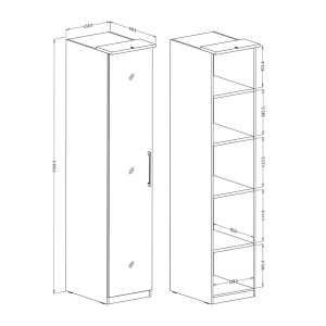 Armoire 1 porte avec miroir pour dressing collection MODULO coloris chêne avec LED incluses.