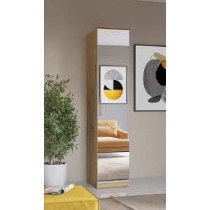 Armoire 1 porte avec miroir pour dressing collection MODULO coloris chêne avec LED incluses.