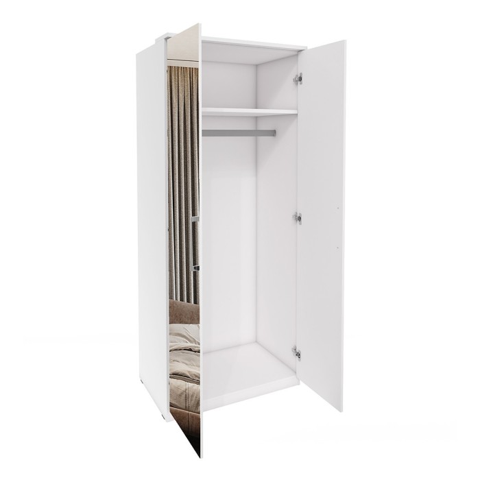 Armoire 2 portes avec miroir pour dressing collection MODULO coloris chêne avec LED et pack 3 étagères inclus.