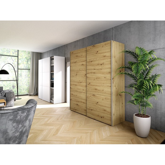Armoire design 2 portes coulissantes 200cm couleur chêne. Collection SMITH