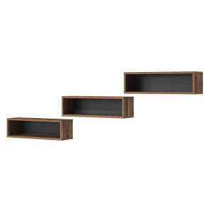 3 Étagères murales coloris chêne et gris. Collection SILVA.