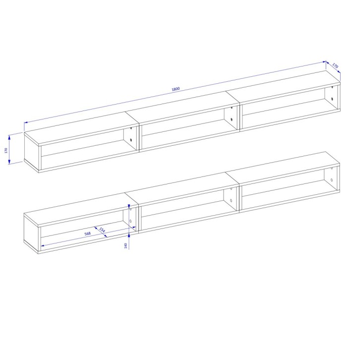 3 Étagères murales coloris chêne et gris. Collection SILVA.