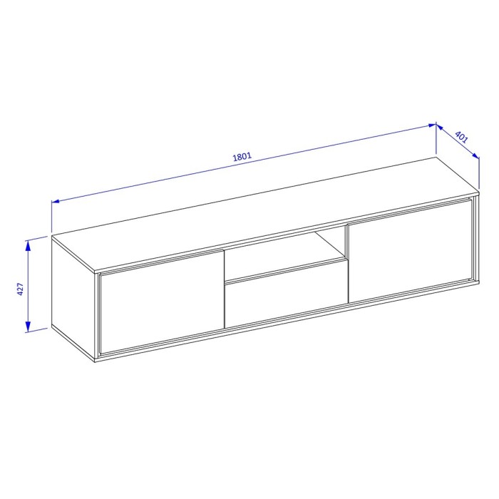 Meuble TV 180cm collection SILVA. Couleur chêne et gris.