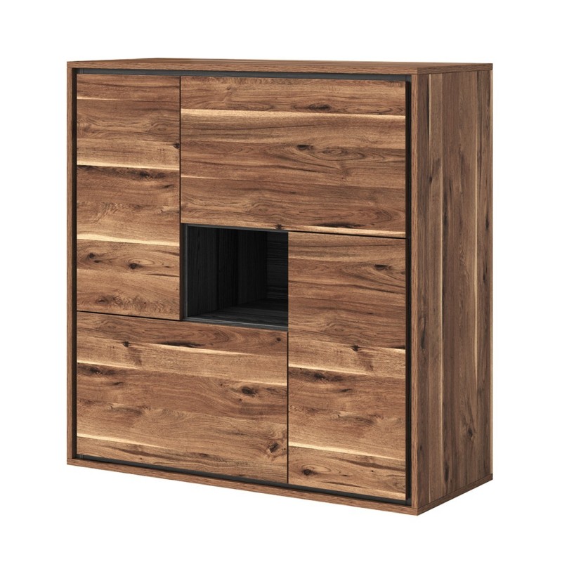 Buffet haut design 4 portes pour salon couleur chêne et gris. collection SILVA.