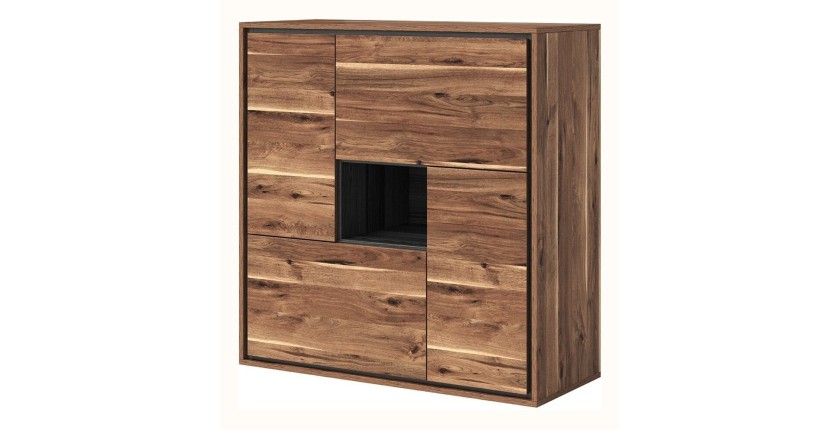 Buffet haut design 4 portes pour salon couleur chêne et gris. collection SILVA.