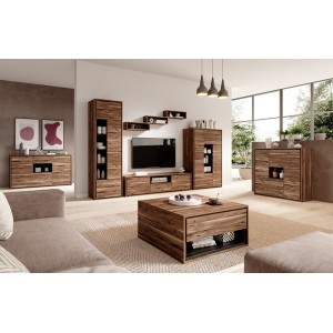 Buffet haut design 4 portes pour salon couleur chêne et gris. collection SILVA.