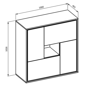 Buffet haut design 4 portes pour salon couleur chêne et gris. collection SILVA.