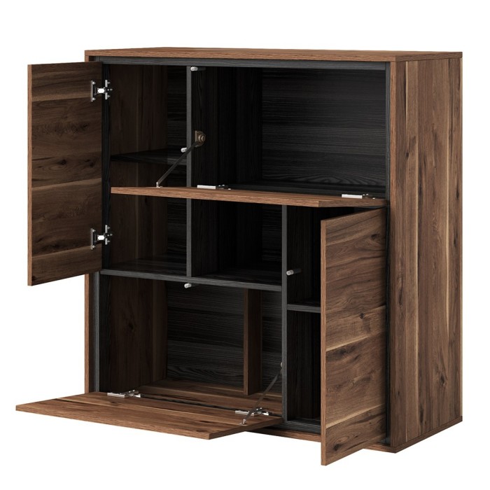 Buffet haut design 4 portes pour salon couleur chêne et gris. collection SILVA.