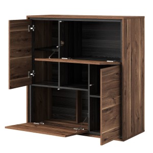 Buffet haut design 4 portes pour salon couleur chêne et gris. collection SILVA.