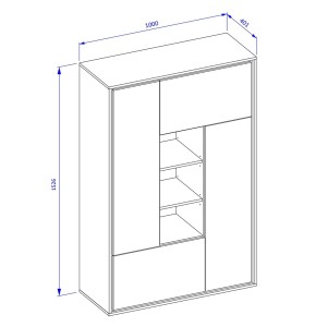 Vaisselier design 4 portes pour salon couleur chêne et gris. collection SILVA.