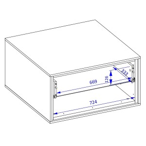 Table basse design avec 2 tiroirs collection SYLVA et niches de rangement. Couleur chêne et gris.