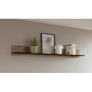 Étagère murale coloris chêne et noir effet bois. Collection SANTIAGO.