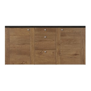 Buffet design 175cm pour salon couleur chêne et noir effet bois collection SANTIAGO.