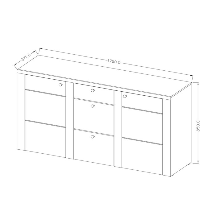 Buffet design 175cm pour salon couleur chêne et noir effet bois collection SANTIAGO.