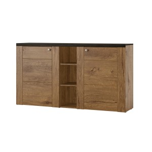Buffet design 155cm pour salon couleur chêne et noir effet bois collection SANTIAGO.