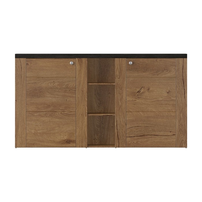 Buffet design 155cm pour salon couleur chêne et noir effet bois collection SANTIAGO.