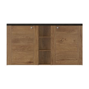 Buffet design 155cm pour salon couleur chêne et noir effet bois collection SANTIAGO.