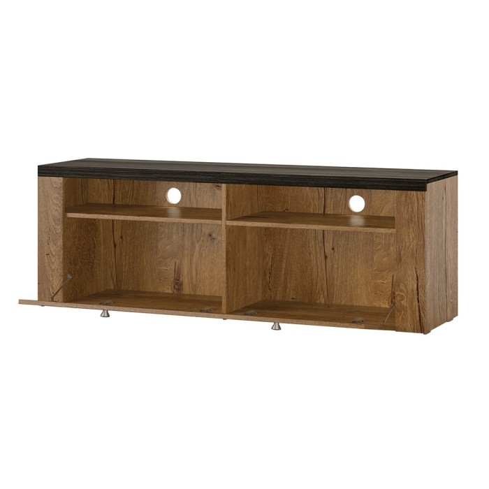 Meuble TV 140cm collection SANTIAGO. Couleur chêne et noir effet bois. 1 Porte