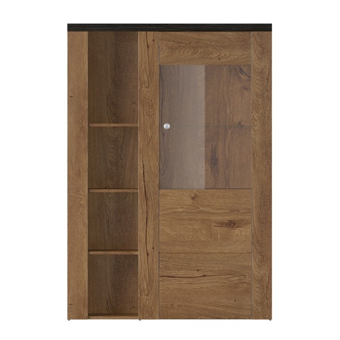 Ensemble de 5 meubles de salon collection SANTIAGO. Coloris chêne et noir effet bois.