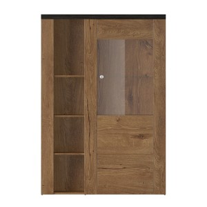 Ensemble de 5 meubles de salon collection SANTIAGO. Coloris chêne et noir effet bois.