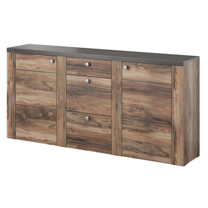 Buffet design 175cm pour salon couleur noyer et noir effet bois collection SANTIAGO.