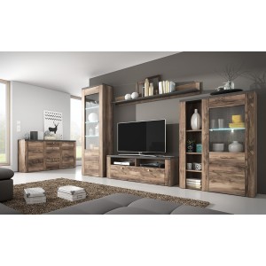 Buffet design 175cm pour salon couleur noyer et noir effet bois collection SANTIAGO.