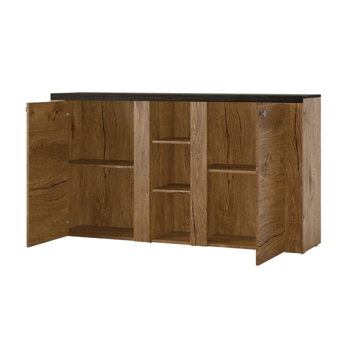 Buffet design 155cm pour salon couleur noyer et noir effet bois collection SANTIAGO.