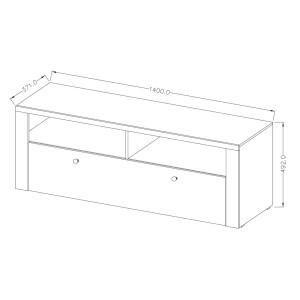 Meuble TV 140cm collection SANTIAGO. Couleur noyer et noir effet bois. 1 Porte