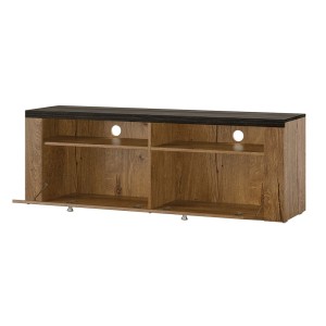 Meuble TV 140cm collection SANTIAGO. Couleur noyer et noir effet bois. 1 Porte