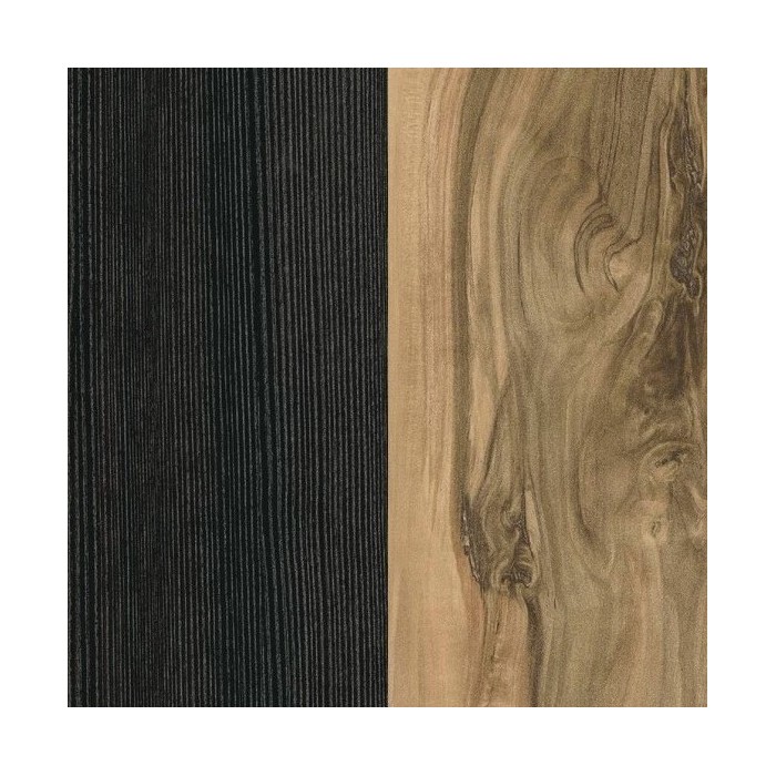 Meuble TV 140cm collection SANTIAGO. Couleur noyer et noir effet bois. 1 Porte