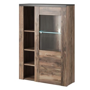 Ensemble de 5 meubles de salon collection SANTIAGO. Coloris noyer et noir effet bois.