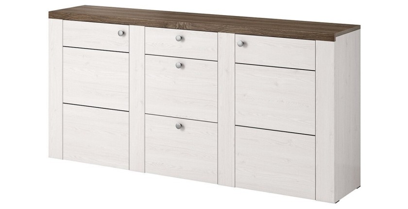 Buffet design 175cm pour salon couleur blanc effet bois et chêne collection SANTIAGO.