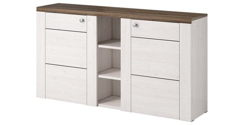 Buffet design 155cm pour salon couleur blanc effet bois et chêne collection SANTIAGO.