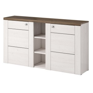 Buffet design 155cm pour salon couleur blanc effet bois et chêne collection SANTIAGO.