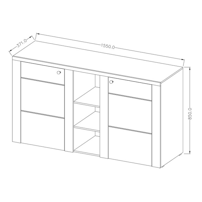 Buffet design 155cm pour salon couleur blanc effet bois et chêne collection SANTIAGO.