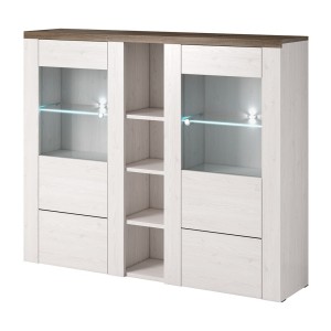 Ensemble de 4 meubles de salon collection SANTIAGO. Coloris blanc effet bois et chêne.