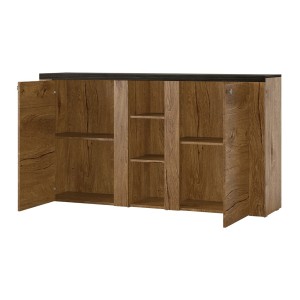 Ensemble de 4 meubles de salon collection SANTIAGO. Coloris blanc effet bois et chêne.