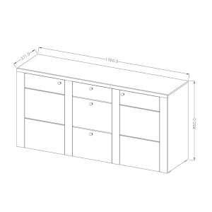 Buffet design 175cm pour salon couleur chêne collection SANTIAGO.