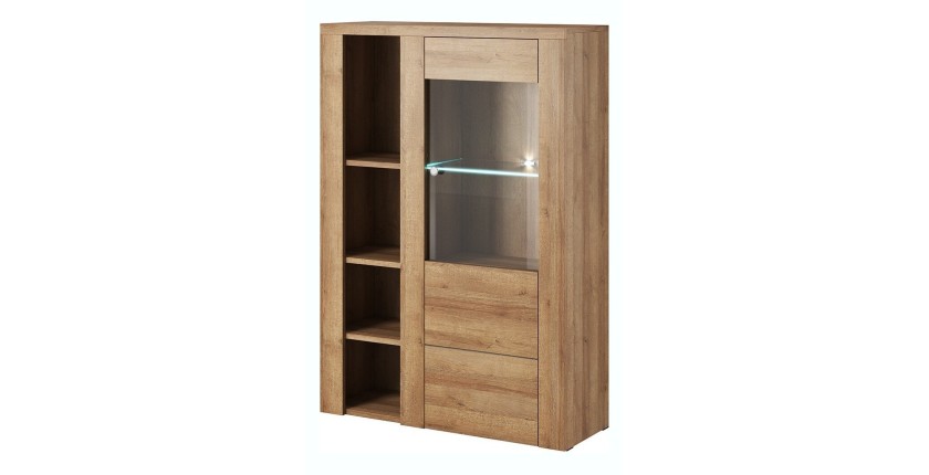 Buffet haut design 1 porte pour salon couleur chêne. collection SANTIAGO.