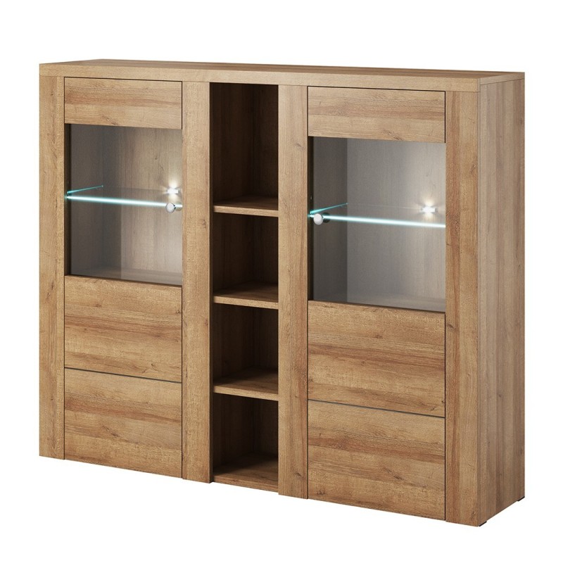 Vaisselier design 2 portes pour salon couleur chêne. collection SANTIAGO.