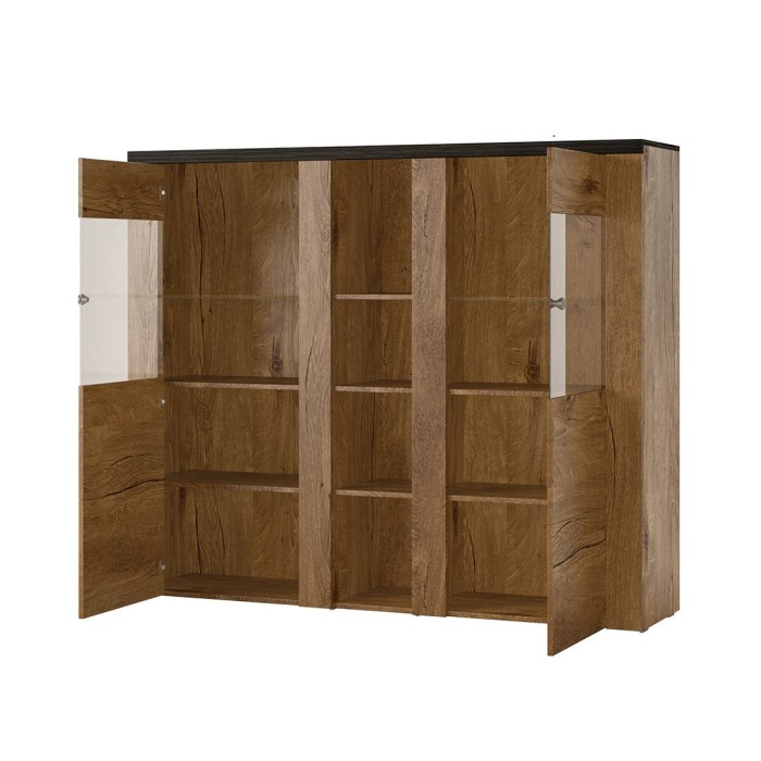 Vaisselier design 2 portes pour salon couleur chêne. collection SANTIAGO.